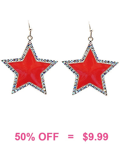 Red Star earrings with bling trim