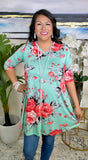 Mint Flutter Tunic with coral floral print