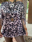 VELVET LEOPARD Speckled FRINGE SLEEVE TOP