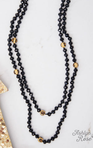 Black & Leopard Crystal Beaded 60" Layering Necklace