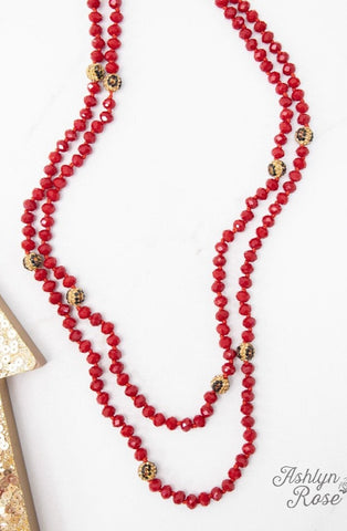 *Red & Leopard Crystal Beaded 60" Layering Necklace