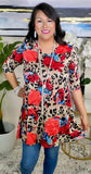 Taupe Leopard & Coral Floral Flutter Tunic