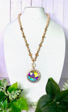 Cream & Crystal Beaded Necklace with Bling Gem Pendant
