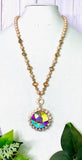Cream & Crystal Beaded Necklace with Bling Gem Pendant