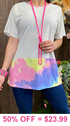 Striped shirt with tie dye border