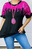 M, XL,3X : Black Top with cascading Hot Pink Sequins