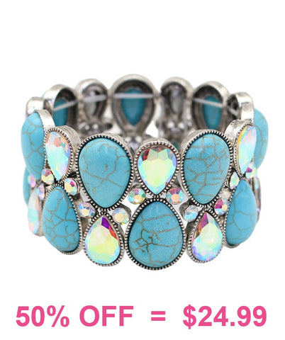 Turquoise & Bling stone stretch bracelet