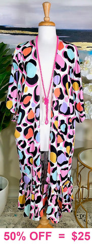 Colorful Big Spot Leopard kimono with ruffle trim