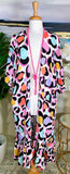 Colorful Big Spot Leopard kimono with ruffle trim