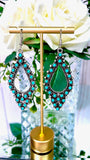 Turquoise Studded Silver Border Earrings