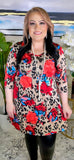 S, M, L, 2X Taupe Leopard & Coral Floral Flutter Tunic