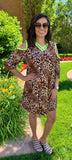 Leopard Flutter Tunic  with Neon Yellow Criss Cross Neck & Cold Shoulders