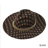 BROWN MONOGRAM HAT WITH GOLD CHAIN