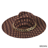 BROWN MONOGRAM HAT WITH GOLD CHAIN