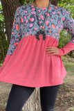 Grey & Pink Leopard Baby Doll long sleeve top