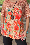 Orange Floral & leopard print top