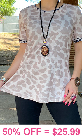 Nearly Sold Out...S, L, 2X, 3X Taupe & Cream leopard short sleeve top