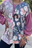 S, M, L : Half Floral, button front, pink long sleeve top