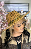 BROWN MONOGRAM HAT WITH GOLD CHAIN