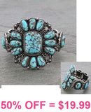 Turquoise Inlay & Stone Western Concho Stretch Bracelet