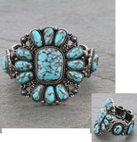 Turquoise Inlay & Stone Western Concho Stretch Bracelet