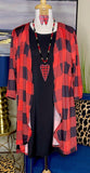 Red Plaid Silky Drape Front Cardigan