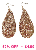 Rose Gold Glitter Tear Drop Earrings