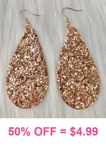 Rose Gold Glitter Tear Drop Earrings