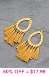 Large Mustard Teardrop Outline Earrings with Bling & Tassels