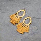 Large Mustard Teardrop Outline Earrings with Bling & Tassels