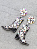 Bling Rhinestone & Black boot earrings