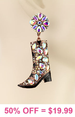 Bling Rhinestone & Copper boot earrings