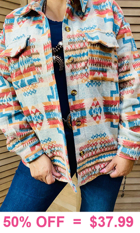 2X/3X : Tribal button up Shacket