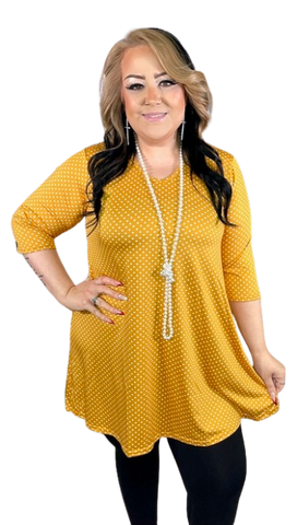 S- 3X : Mustard Polka Dot  Flutter Tunic