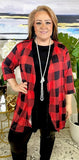 Red Plaid Drape Front Cardigan