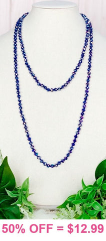 Iridescent Blue 60" Crystal Beaded Necklace
