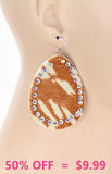 Tan Cow Teardrop Bling Trim Earrings ; hair on hide