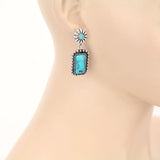 Western Drop Post Earrings with Silver Border & Turquoise Rectangle Stone