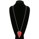 Red Stone Heart Bling Pendant Silver Ball Chain Necklace