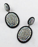 Black Bling Oval Dangle Earrings with Stud Post