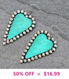 Turquoise Stone Heart Earrings with Silver Bling Border