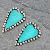 Turquoise Stone Heart Earrings with Silver Bling Border