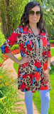 S, M, L, 2X Taupe Leopard & Coral Floral Flutter Tunic