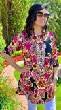 S-M-L : Magenta Floral & BLACK Scoop Tunic