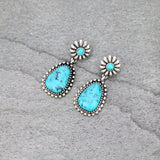 Western Drop Post Earrings with Silver Border & Turquoise Stone