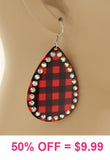 Red plaid bling trim earrings