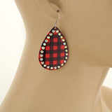 Red plaid bling trim earrings