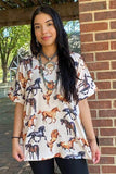 L,XL,2X : Horse print short sleeve top