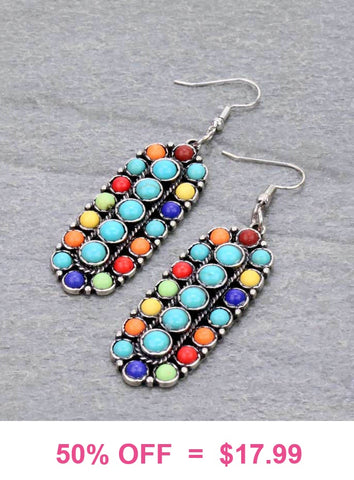 Colorful stones oblong concho earrings