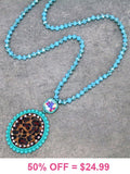 Leopard Oval pendant Turquoise crystal necklace